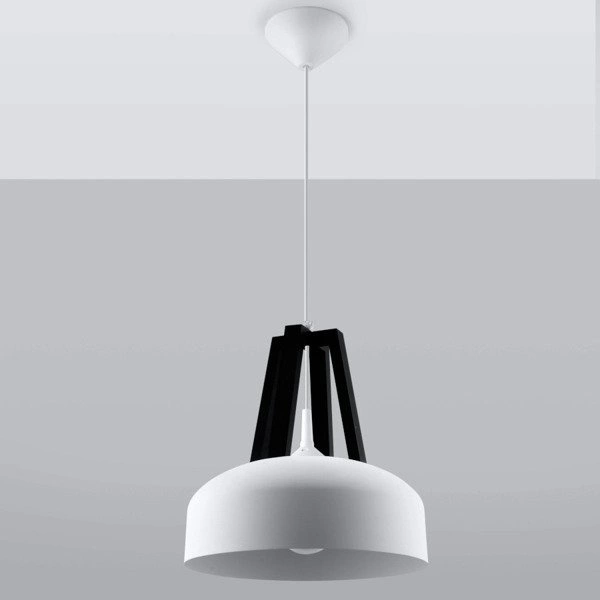 Lampa Wisząca CASCO Stal, Biała/Czarne Drewno, E27, 60 W, SL.0387