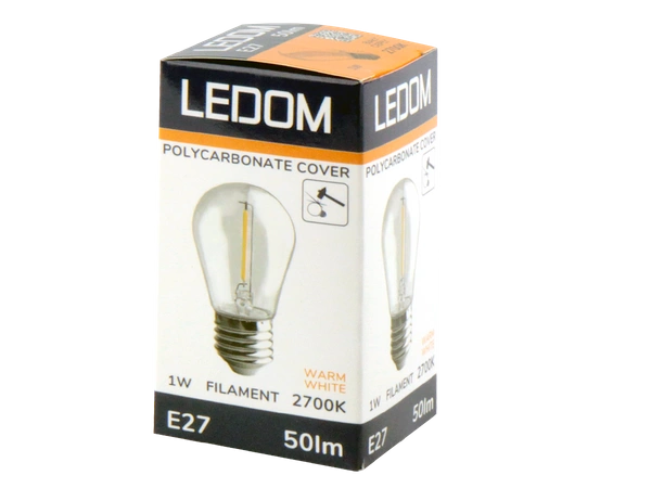 Żarówka LEDOM FILAMENT E27 ST45 220-240V 1W 50lm 2700K biała ciepła