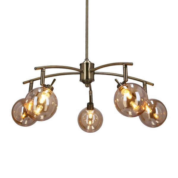 Lampa wisząca LENTINI, 35-16331, patynowa z bursztynowymi kloszami, 5x40W G9