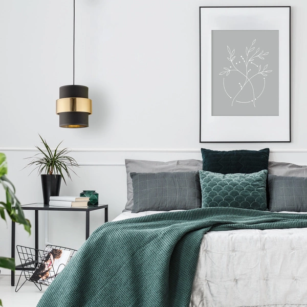 Lampa wisząca abażur z materiału do biura i domu CALISTO | czarny złoty 4377