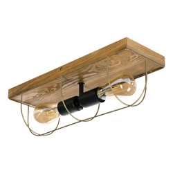 Lampa ścienna/sufitowa Netuno 2xE27 Max.15W LED Bejcowana Sosna Brązowa/Czarny Metal/Złoty Metal 92013251