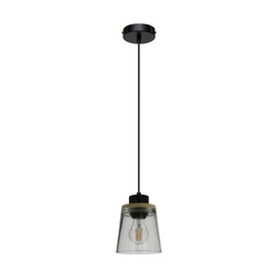 Lampa wisząca Warnemünde 1xE27 maks. 60W dąb olejowany/czarny metal/czarny kabel PVC/szkło dymione 78349104