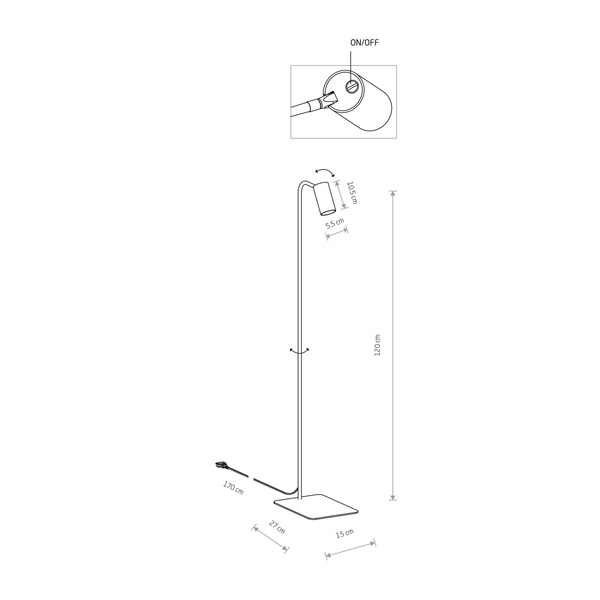 Lampa podłogowa stojąca MONO 120cm 10W GU10 | mosiądz