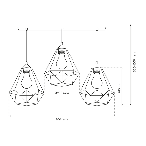 Lampa wisząca BASKET, szara, 3x60W E27, MLP7217