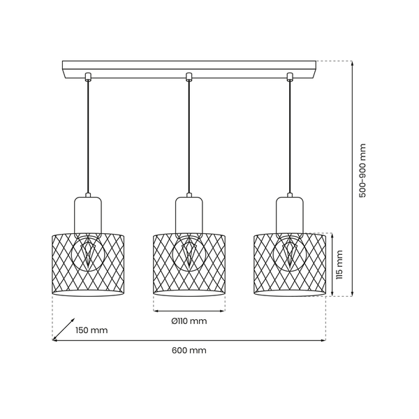 Lampa wisząca SOBRESA 3xE27 | Czarna