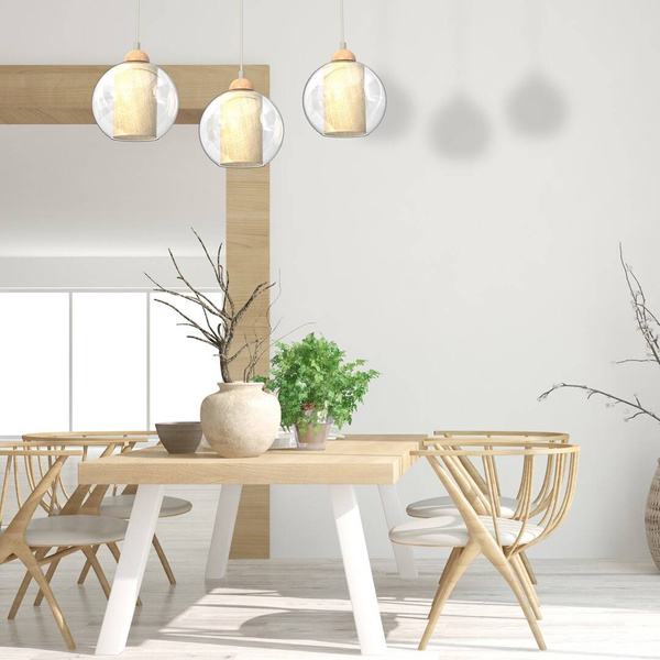 Lampa wisząca TELA, biały/transparentny/drewno, 3x60W E27, MLP7957
