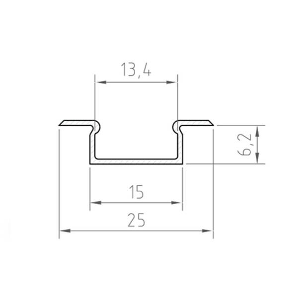Profil LED P6-2 wpuszczany 100cm szer. 13mm | osłonka C13 | srebrny